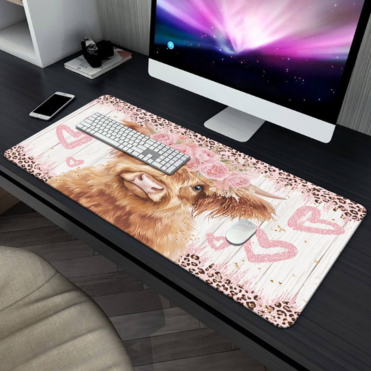 Highland Cow Desk Mat Pink Flo - Cow Mat Rubber recensie en prijs